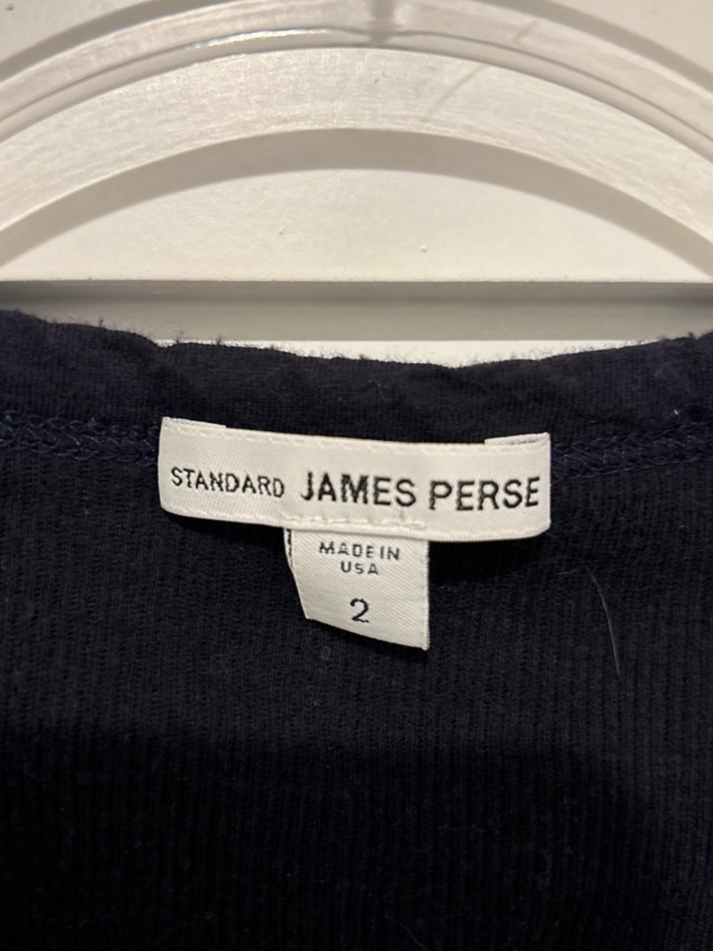 James Perse Cashmere Cotton Ribbed Long-Sleeve Navy Crew Tee - Picture 2 of 4